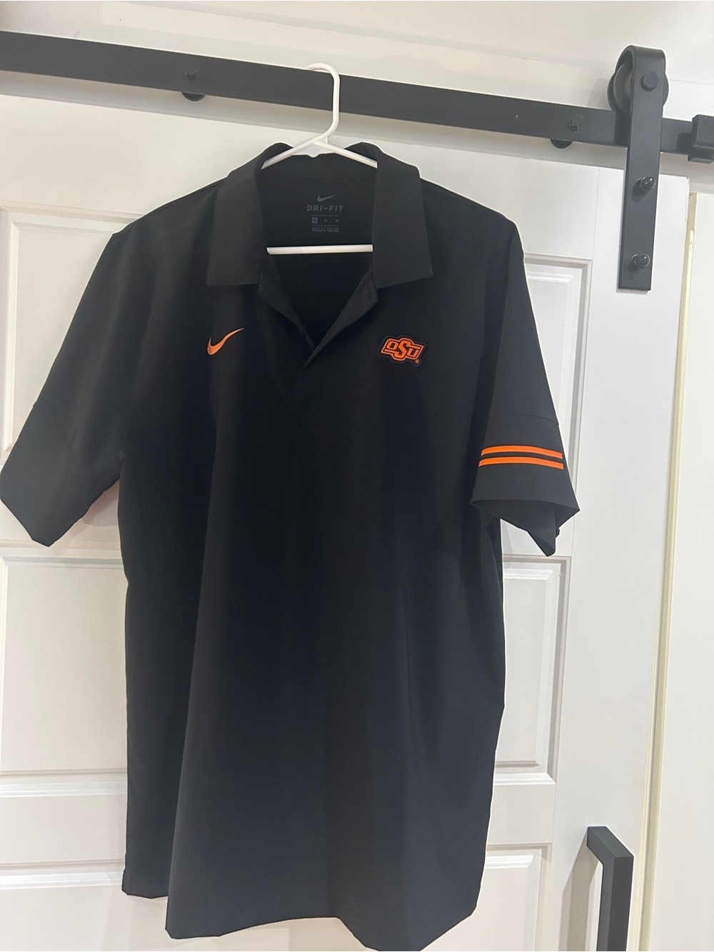 Nike Black Polo with Orange OSU Logo and Stripe Accents